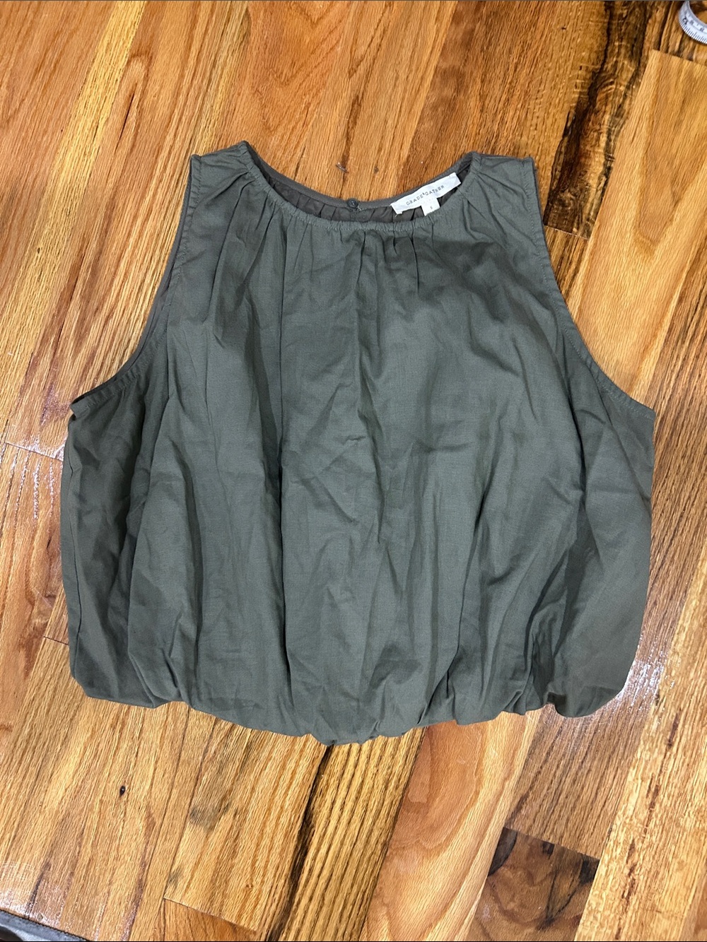 Grade & Gather Gathered Bubble Hem Tank Top in Olive